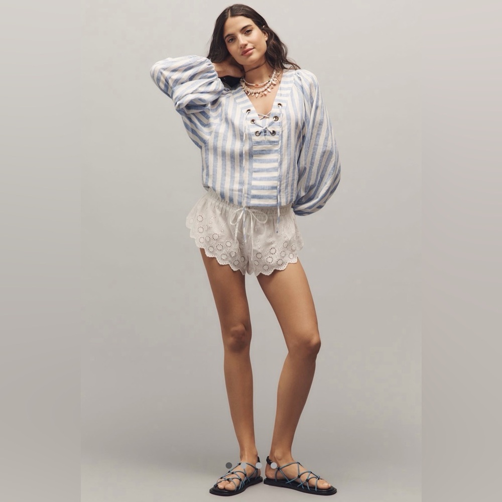 By Anthropologie linen Dolman lace up blouse